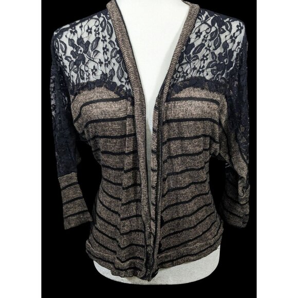 Retro Preppy Black And Brown Lace Cardigan by American Rag - Picture 1 of 10